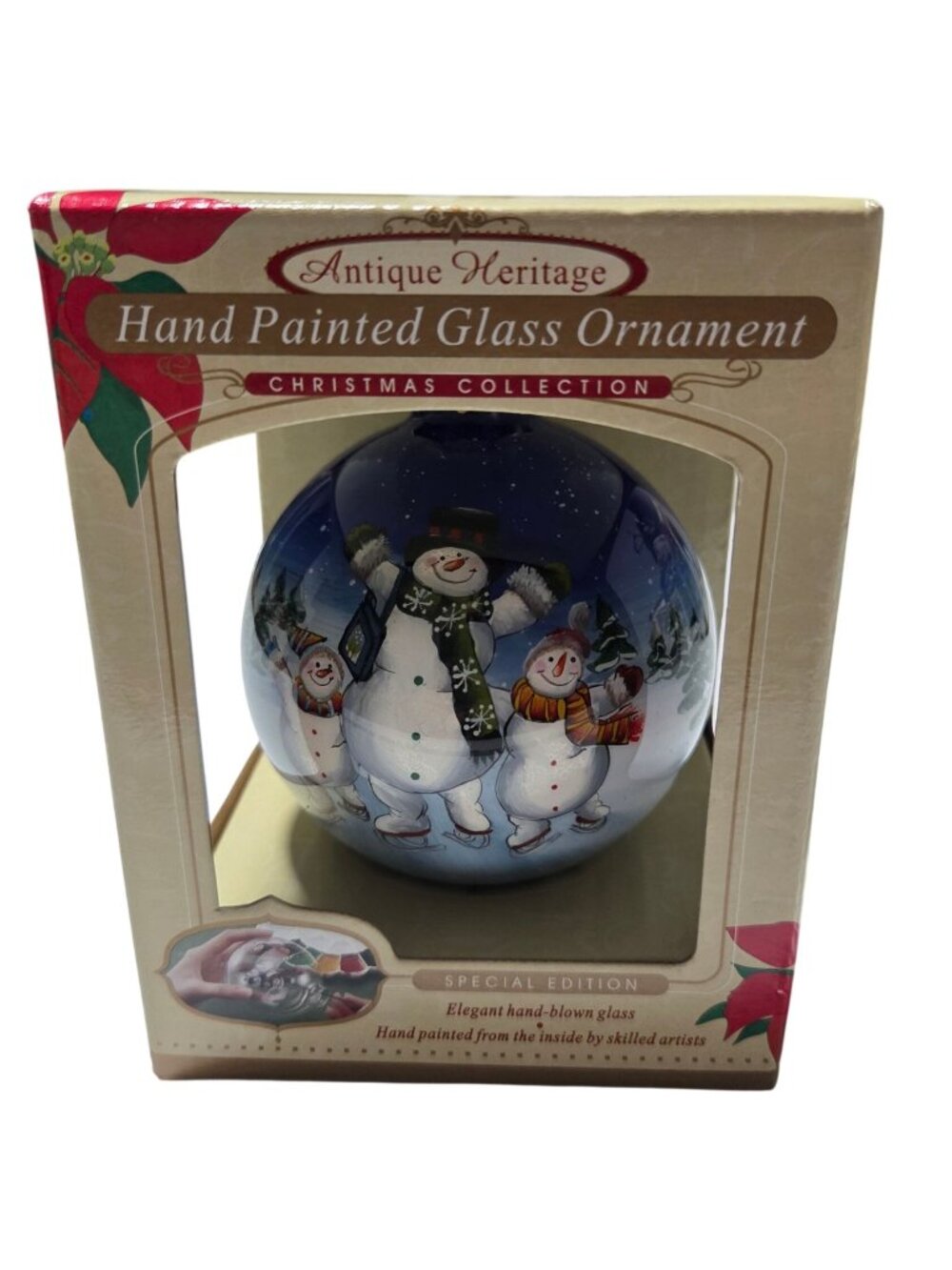 Antique Heritage Hand Painted Glass Ornament Christmas Collection Snowman Scene